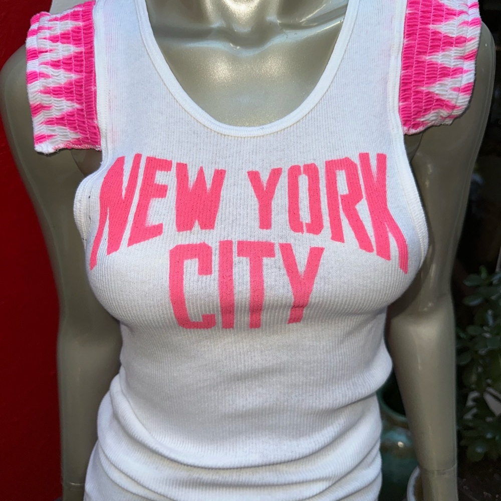 ⚡️NEW YORK CITY distressed graffiti Tank Top repurposed sleeves John Lennon L